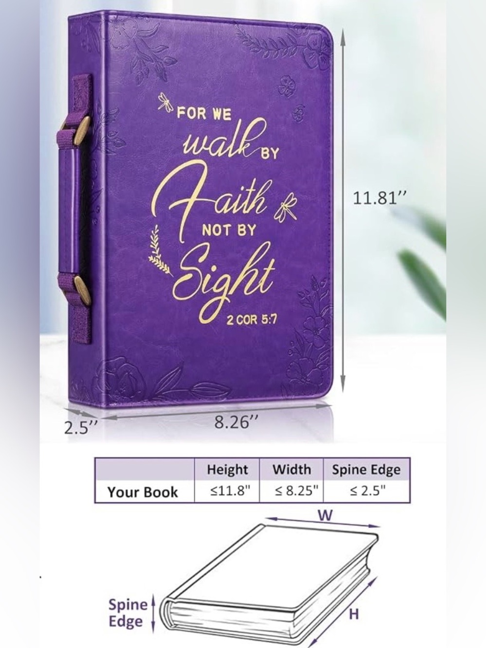 Bible Cover, “For We Walk By Faith” Scripture - Purple - Picture 2 of 7